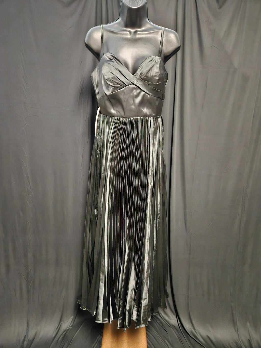 FAERIESTY FORMAL BLACK SATIN PLEATED CORSET GOWN SIZE SMALL
