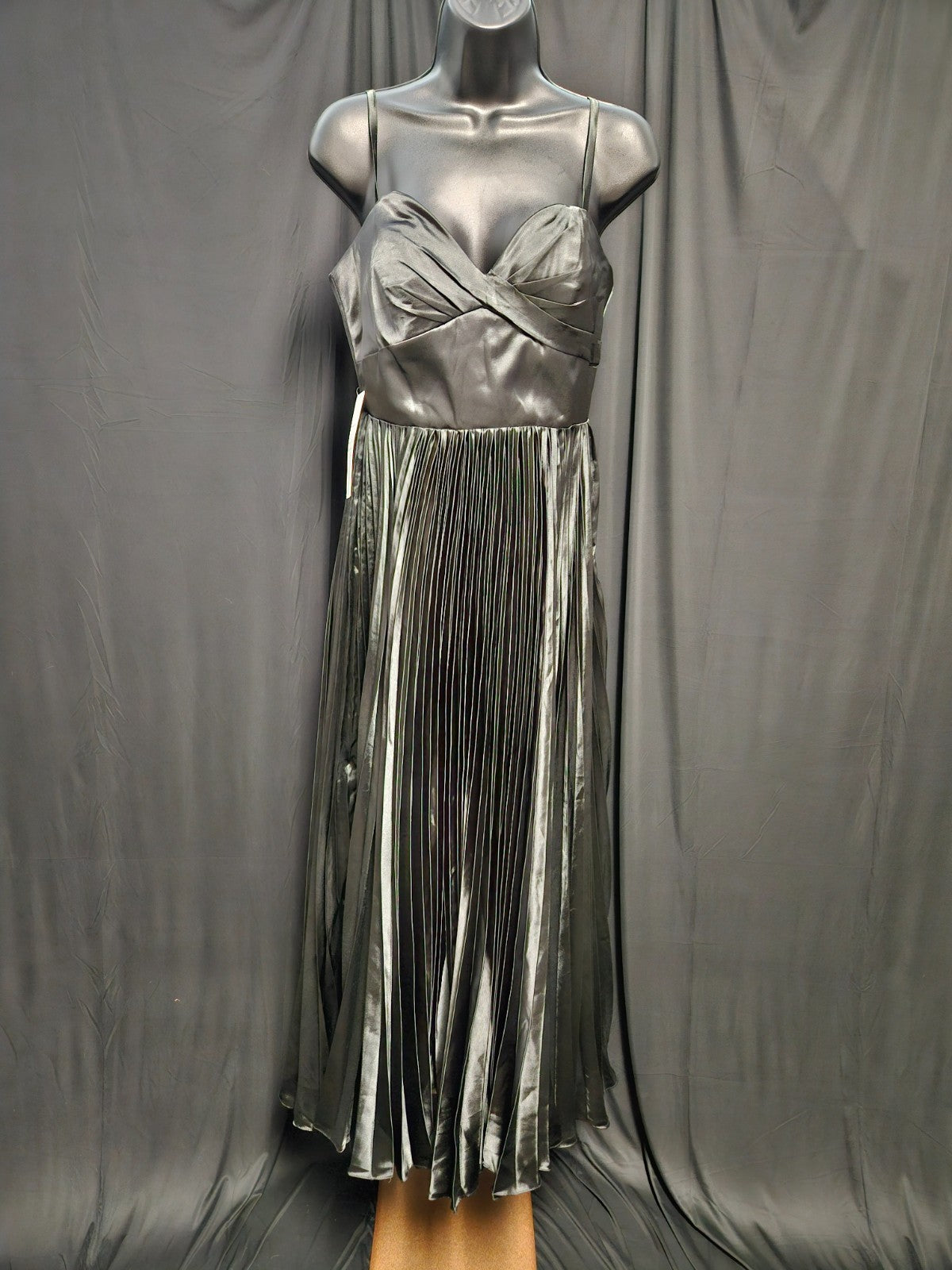 FAERIESTY FORMAL BLACK SATIN PLEATED CORSET GOWN SIZE SMALL