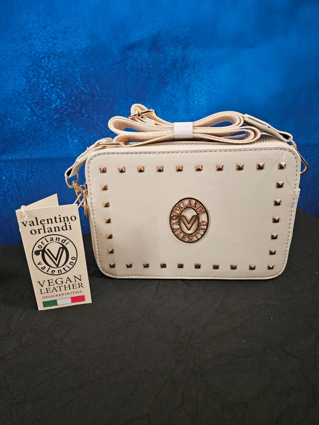 VALENTINO ORLANDI VEGAN LEATHER BONE CAMERA BAG CROSSBODY GOLD HARDWARE