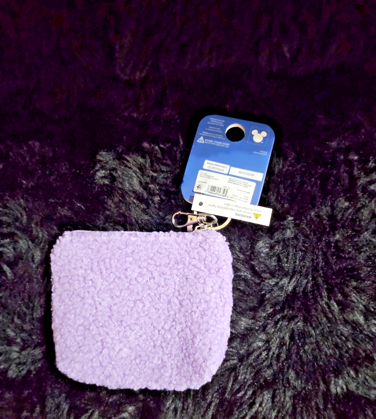DISNEY STITCH & ANGEL PURPLE FURRY COIN PURSE/KEY CHAIN