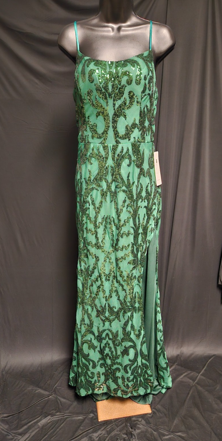 WOMEN'S SIZE 10/12 L DK GREEN SEQUINED MERMAID GOWN PROM/FORMAL NWT