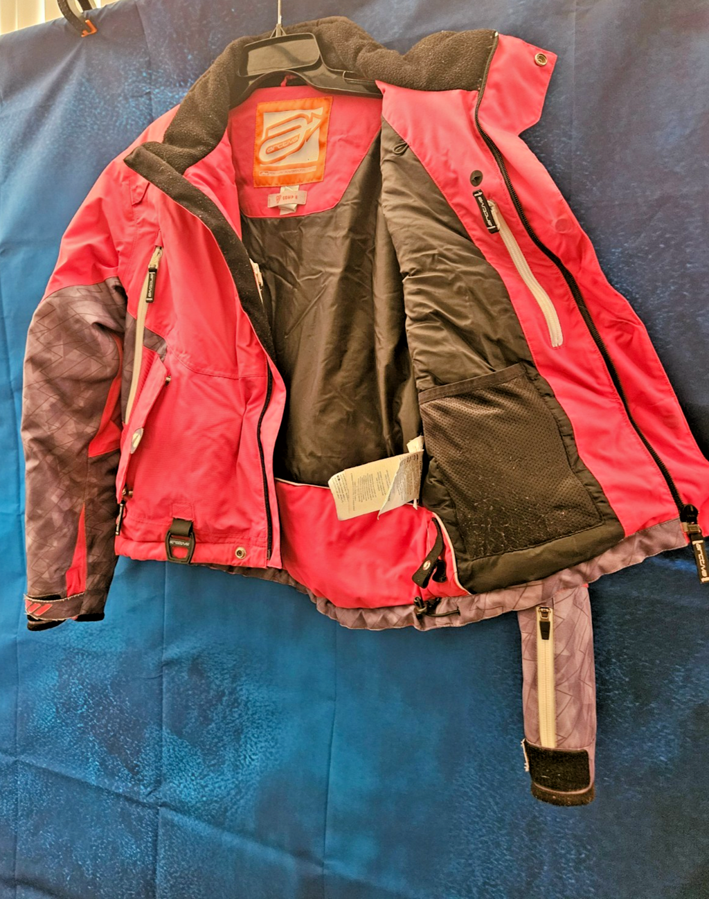 WOMEN'S ARCTIVA XS SNOWMOBILE JACKET PINK/GRAY CAMO SLIGHT AREA SUN DAMAGE