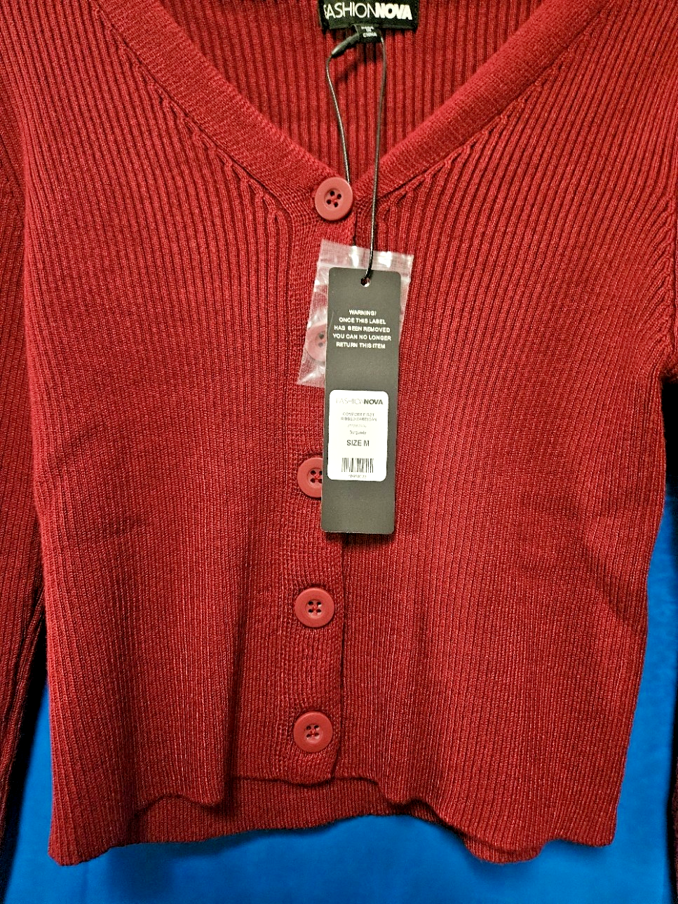 WOMEN'S FASHION NOVA BURGANDY CROPPED CARDIGAN SIZE MEDIUM NWT