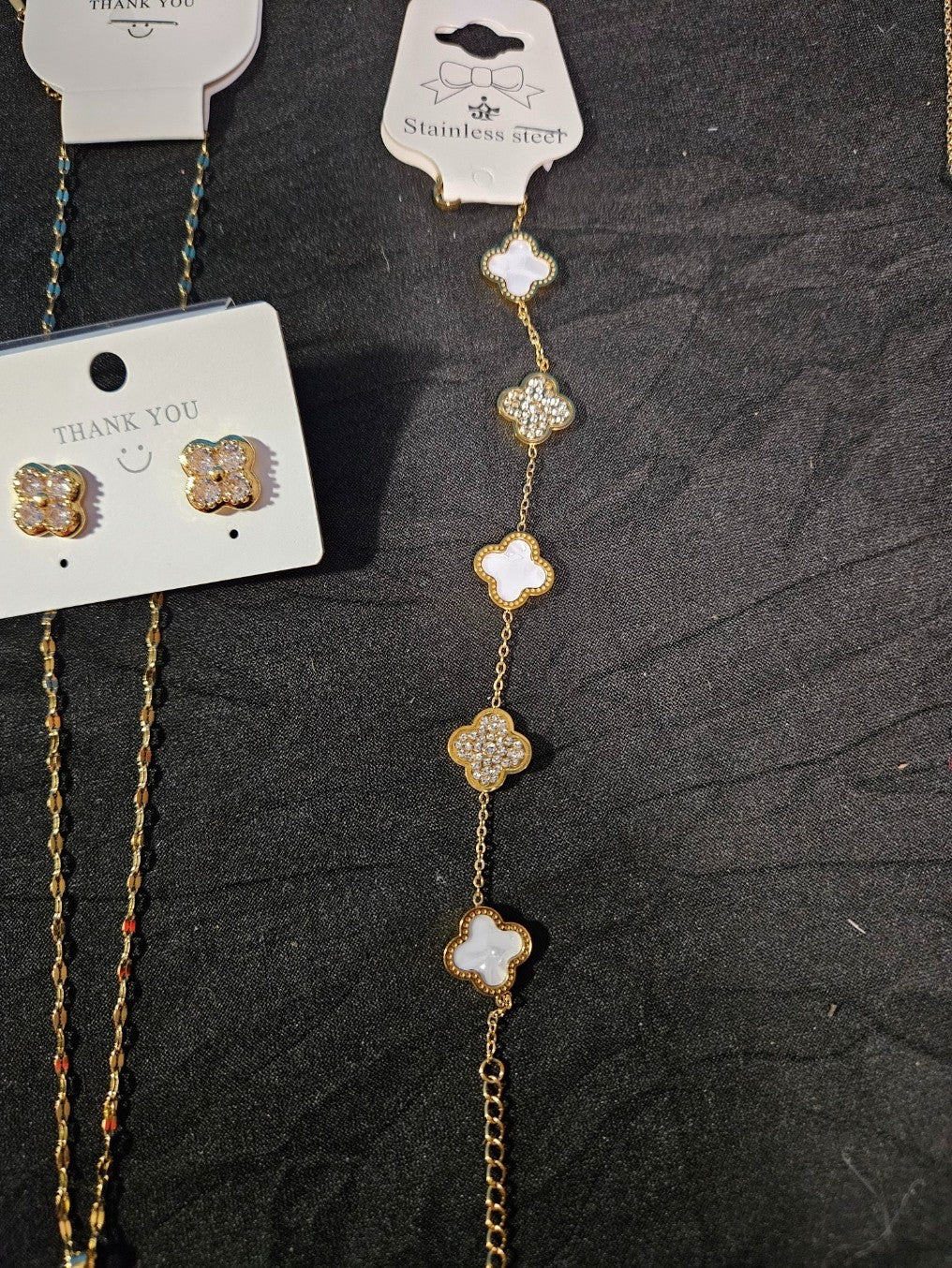 10K YELLOW GOLD PLATED / STAINLESS CZ 3-PIECE CLOVER SET