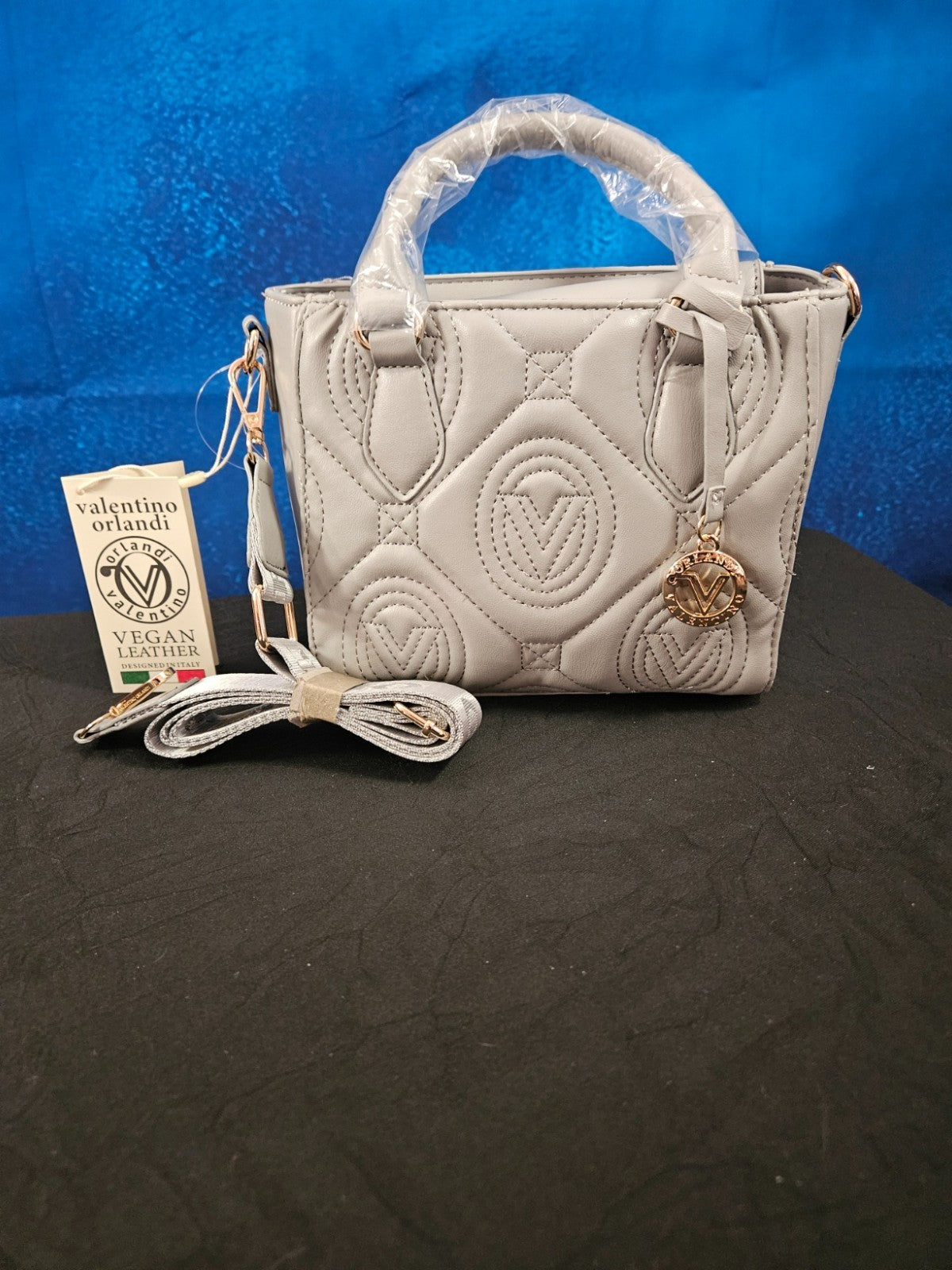 VALENTINO ORLANDI QUILTED CROSSBODY SATCHEL SMALL TOTE GRAY NEW WITH TAGS