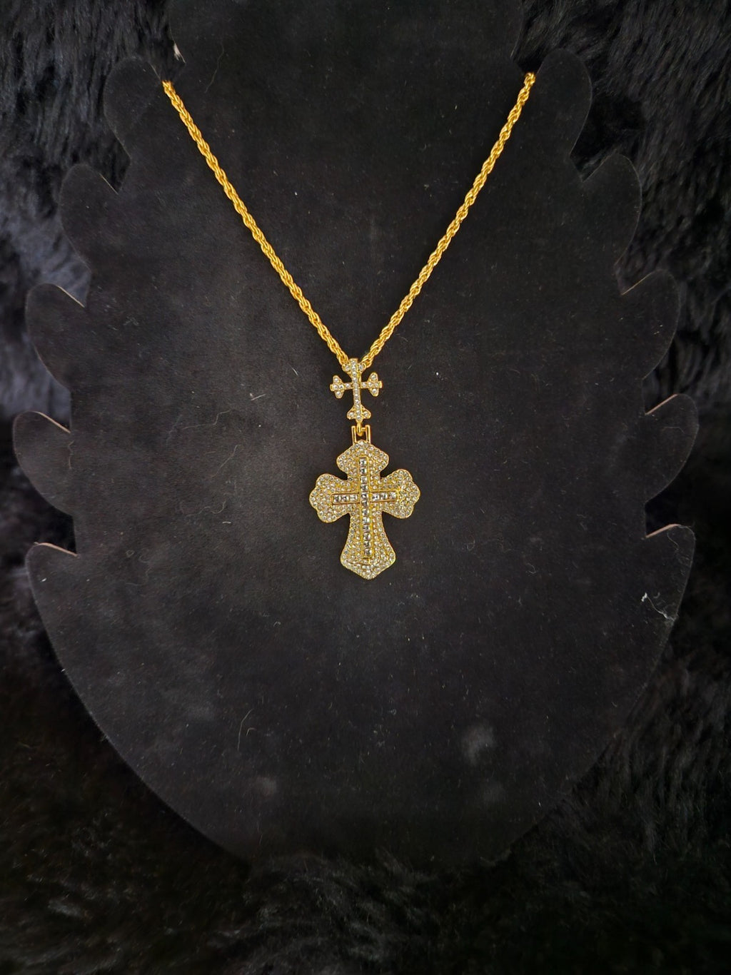 18K GOLD PLATED CUBIC ZIRCONIA MEN'S 24 inch CROSS PENDANT/NECKLACE