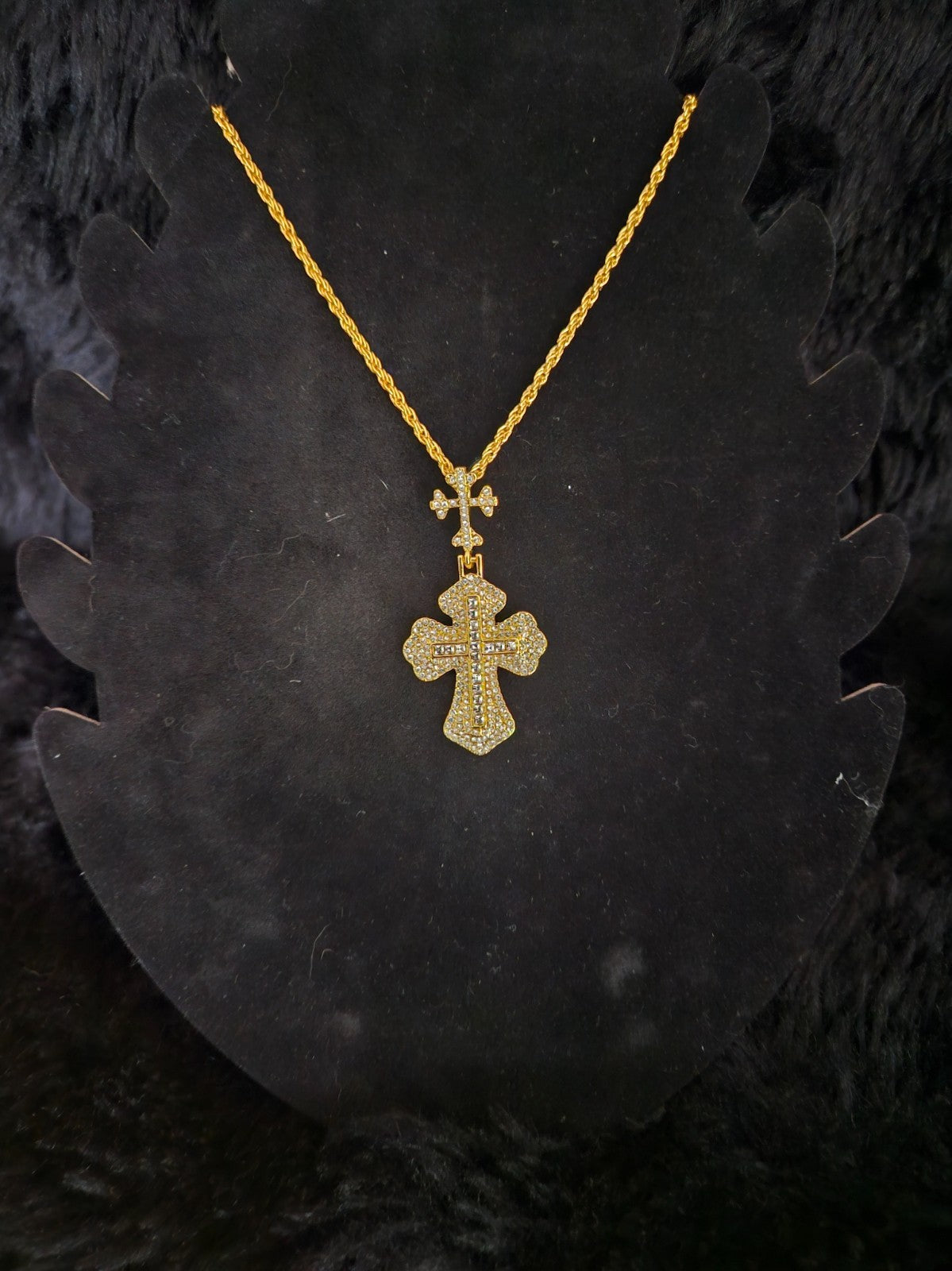 18K GOLD PLATED CUBIC ZIRCONIA MEN'S 24 inch CROSS PENDANT/NECKLACE