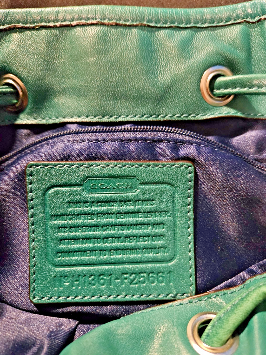 COACH F25661  DAISY DRAWSTRING TEAL LEATHER  SHOULDER BAG W/ SHORT STRAP ONLY