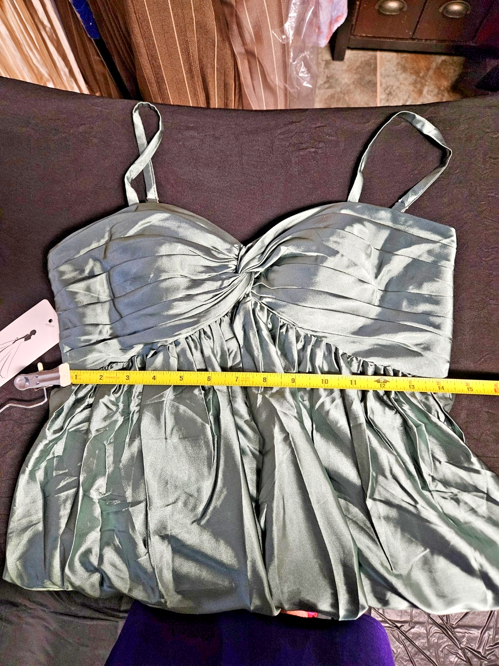 SAGE GREEN SATIN BABYDOLL FORMAL/COCKTAIL/PROM DRESS SIZE 4