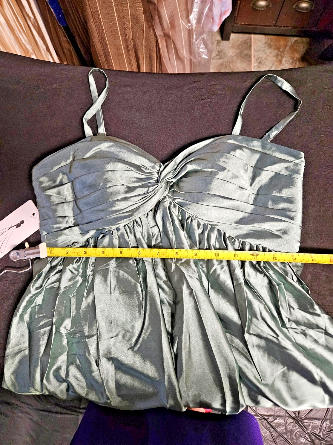 SAGE GREEN SATIN BABYDOLL FORMAL/COCKTAIL/PROM DRESS SIZE 4