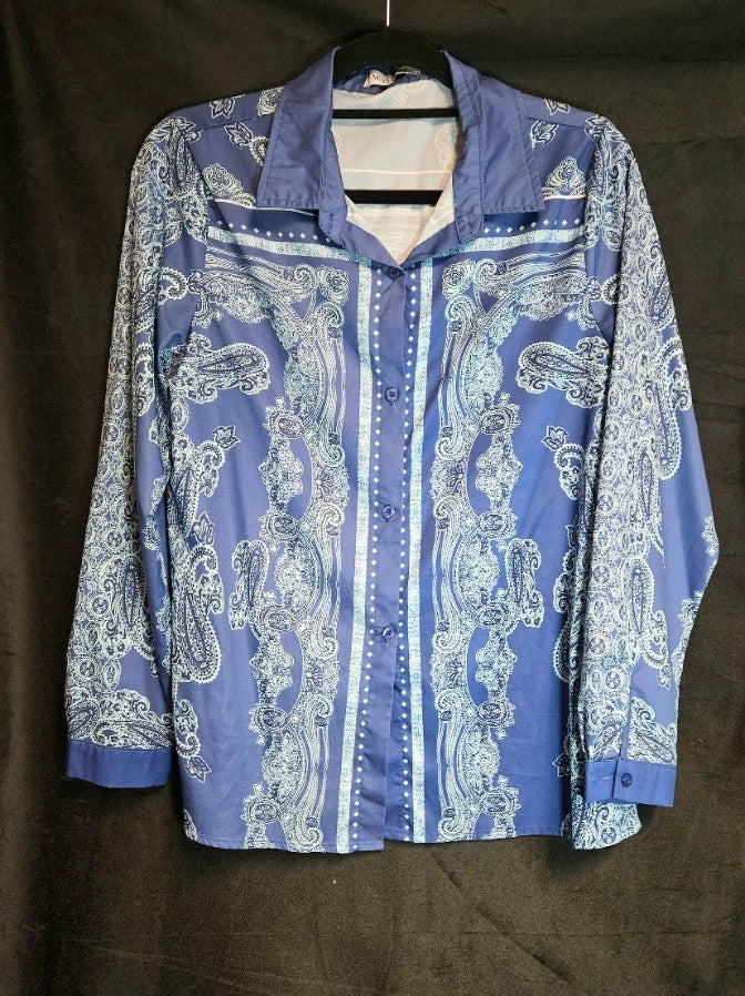 WOMEN'S MISS LOOK BRAND PAISLEY PRINT BUTTON UP SHIRT SIZE LARGE GREAT CONDITION