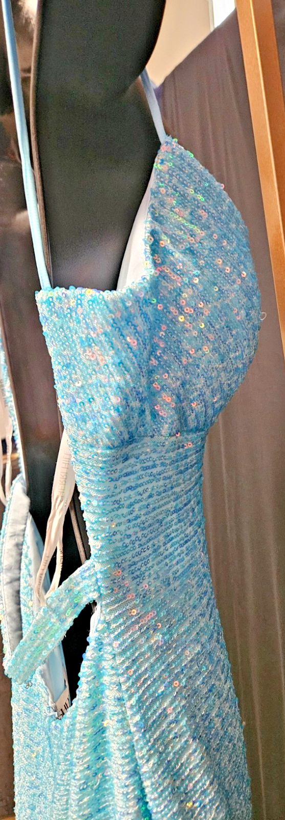 GORGEOUS FORMAL SHERRI HILL TURQUOISE BLUE SEQUINED MERMAIN GOWN SIZE 12