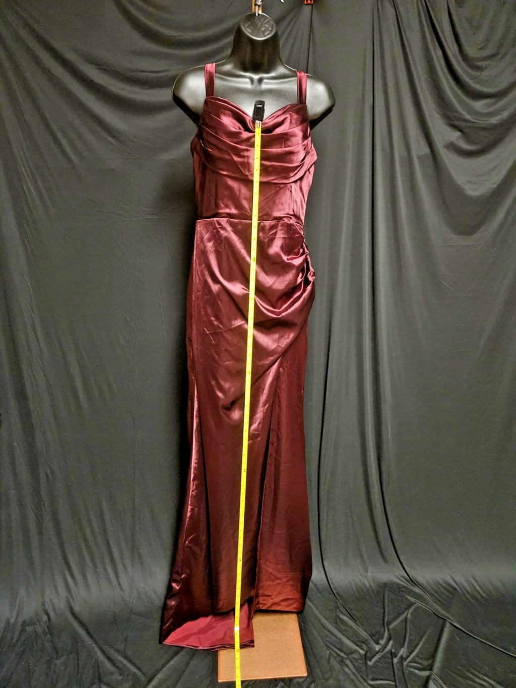 SIZE SMALL SATIN TANK/CORSET ROUCHED WINE FORMAL GOWN NWT