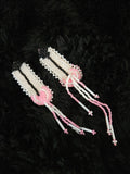 NATIVE AMERICAN OJIBWE HANDMADE 2 in LONG BEADED FEATHER SET PINK