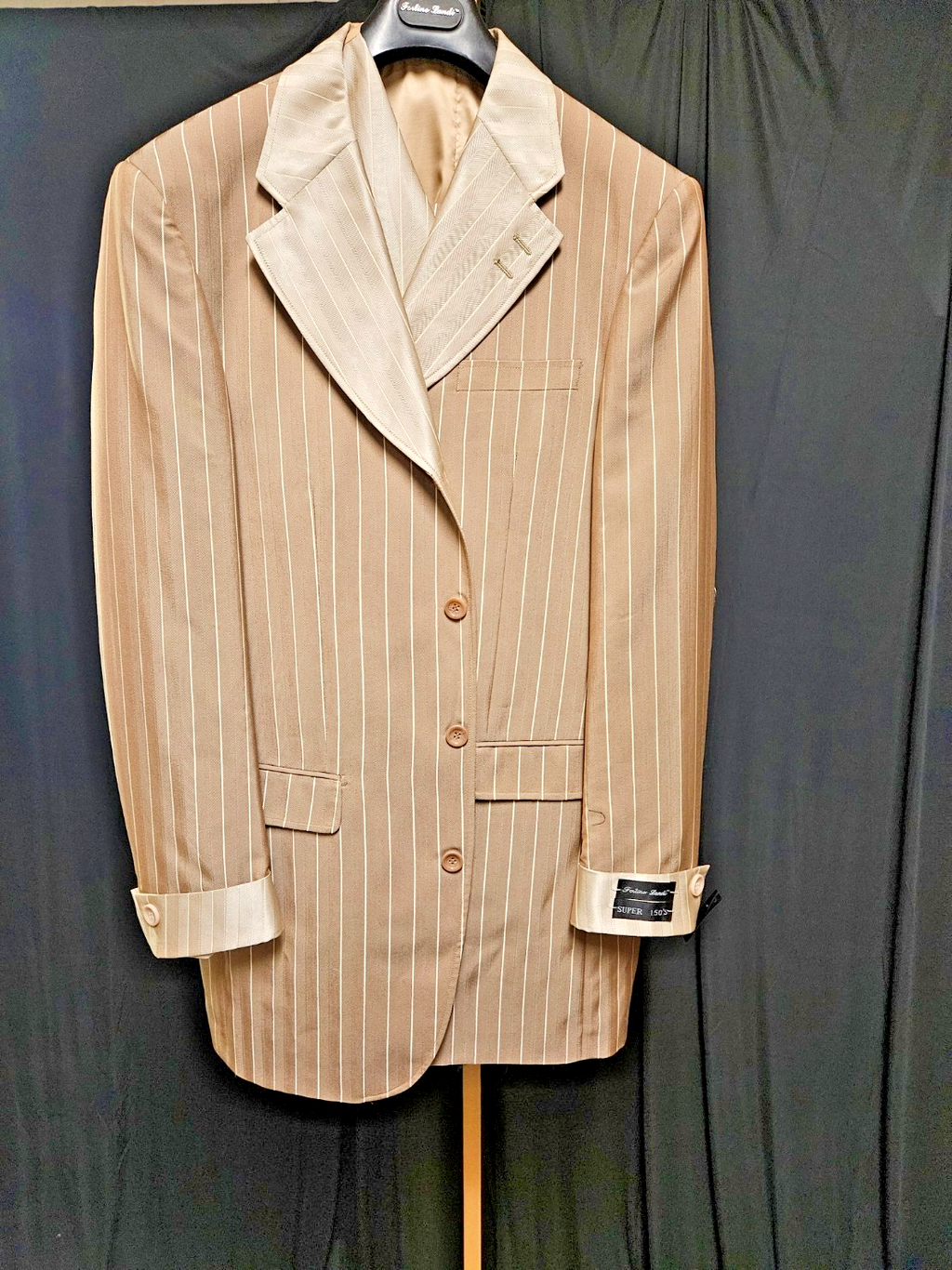 MEN'S FORTINO LANDI 3 PIECE PINSTRIPPED SUIT BEIGE/BROWN SIZE L 40/34 W 36L NWT