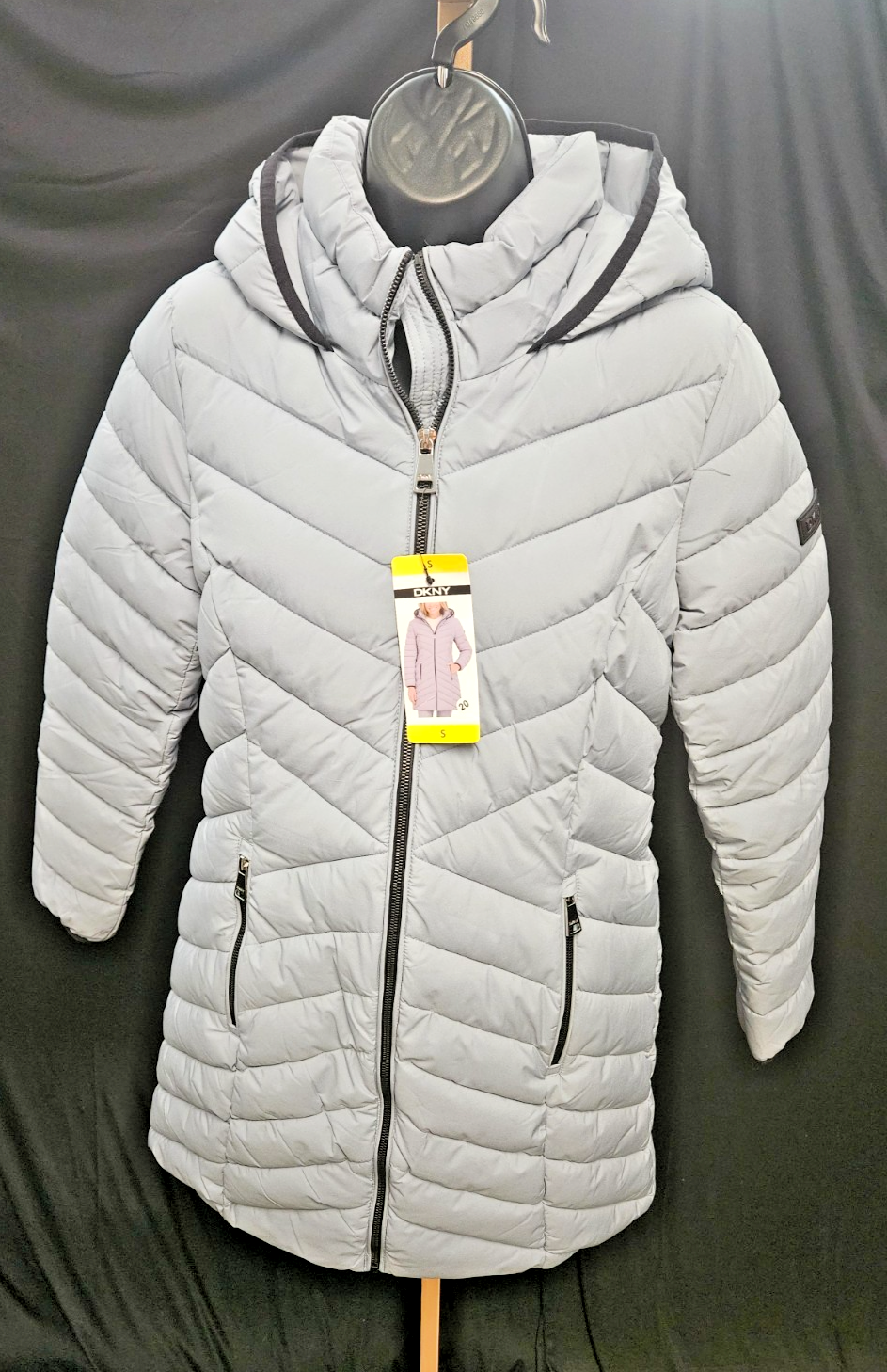 DKNY SZ SMALL WOMEN'S LONG GRAY PUFFER COAT NWT