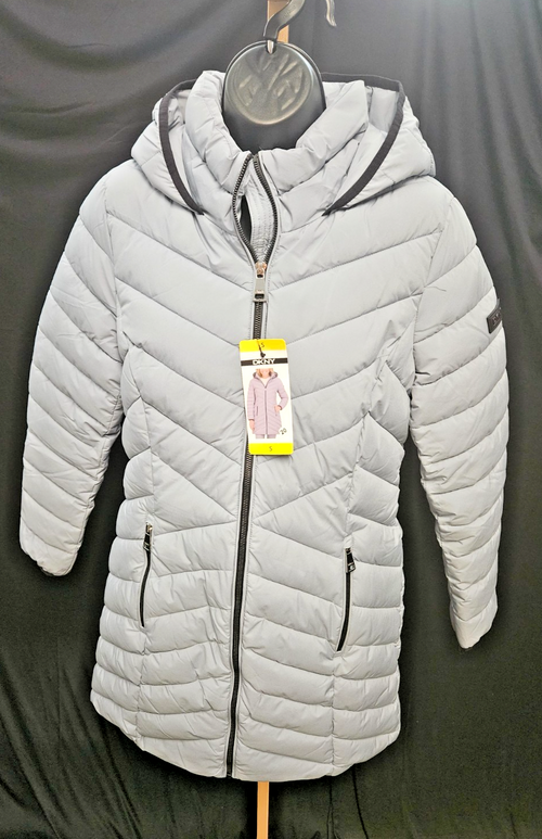 DKNY SZ SMALL WOMEN'S LONG GRAY PUFFER COAT NWT