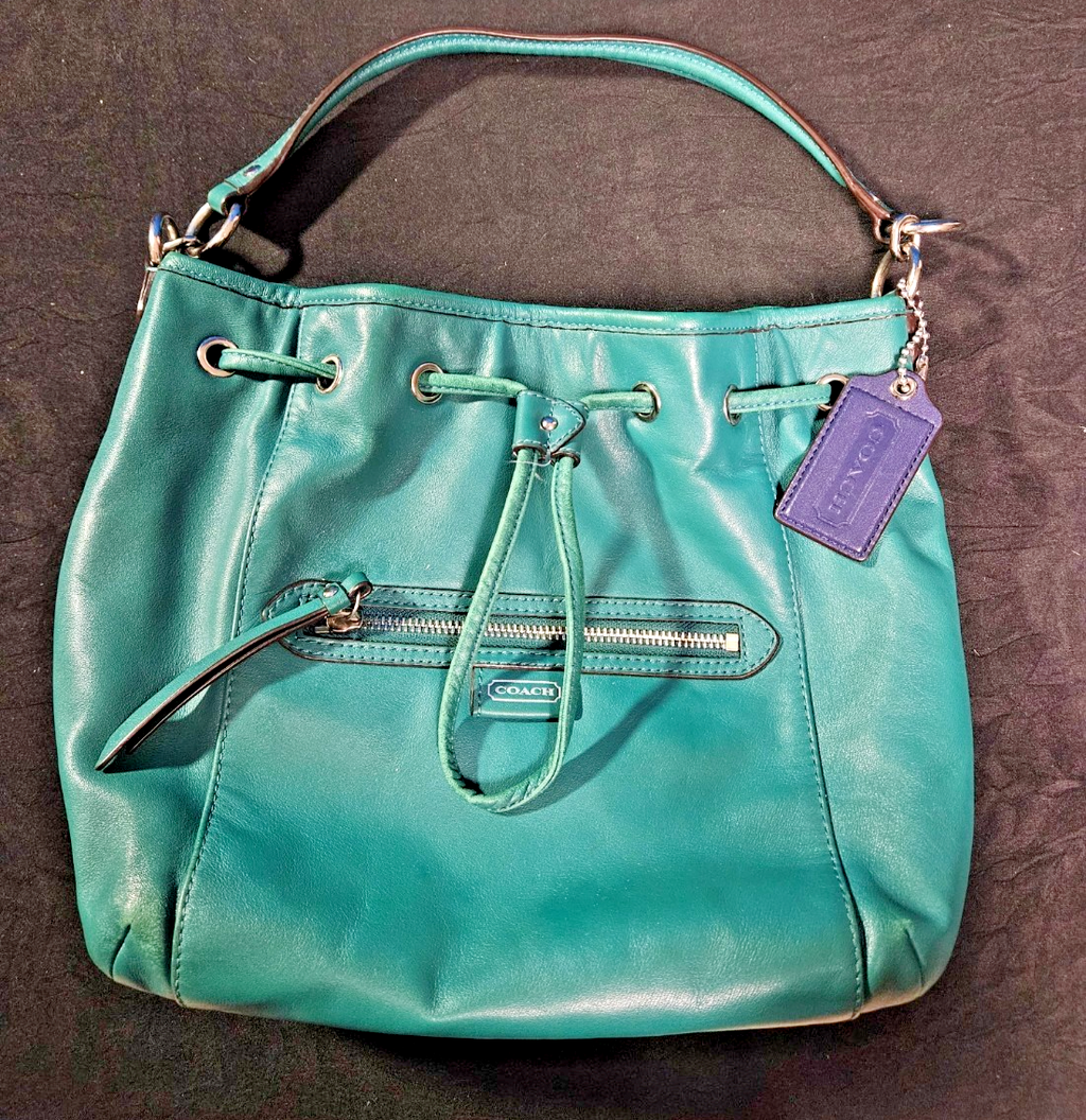 COACH F25661  DAISY DRAWSTRING TEAL LEATHER  SHOULDER BAG W/ SHORT STRAP ONLY
