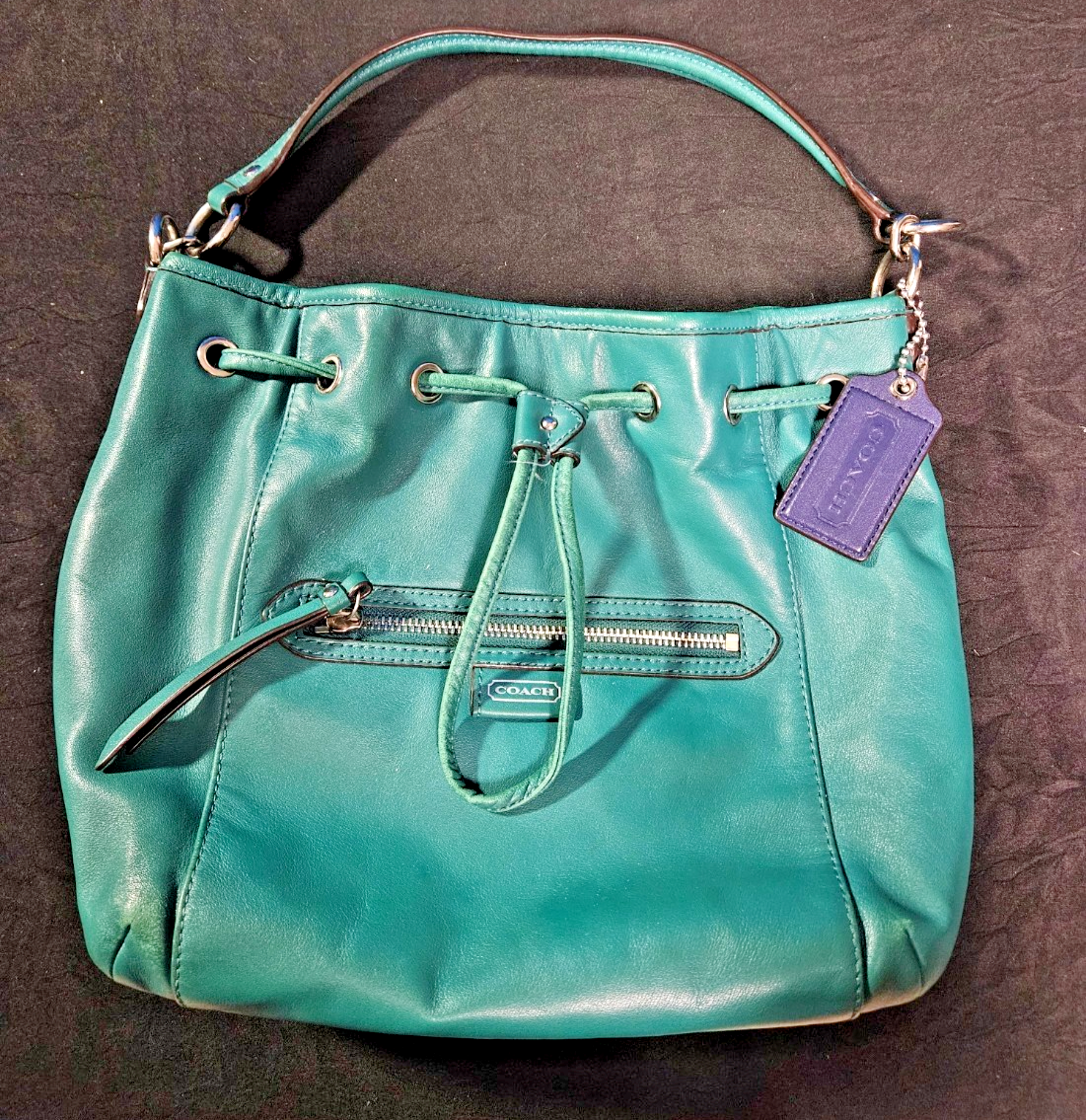 COACH F25661  DAISY DRAWSTRING TEAL LEATHER  SHOULDER BAG W/ SHORT STRAP ONLY