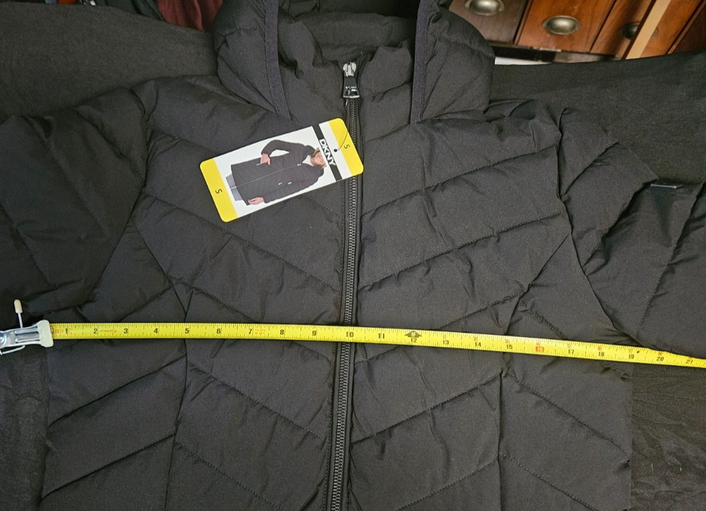 DKNY BLACK WOMEN'S DETACHABLE HOOD LONG PUFFER JACKET SZ S NWT
