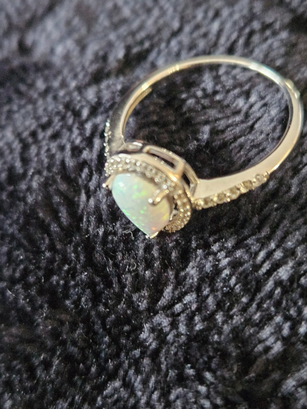 Womens Lab Created White Opal Sterling Silver Pear Halo Cocktail Ring Size 7