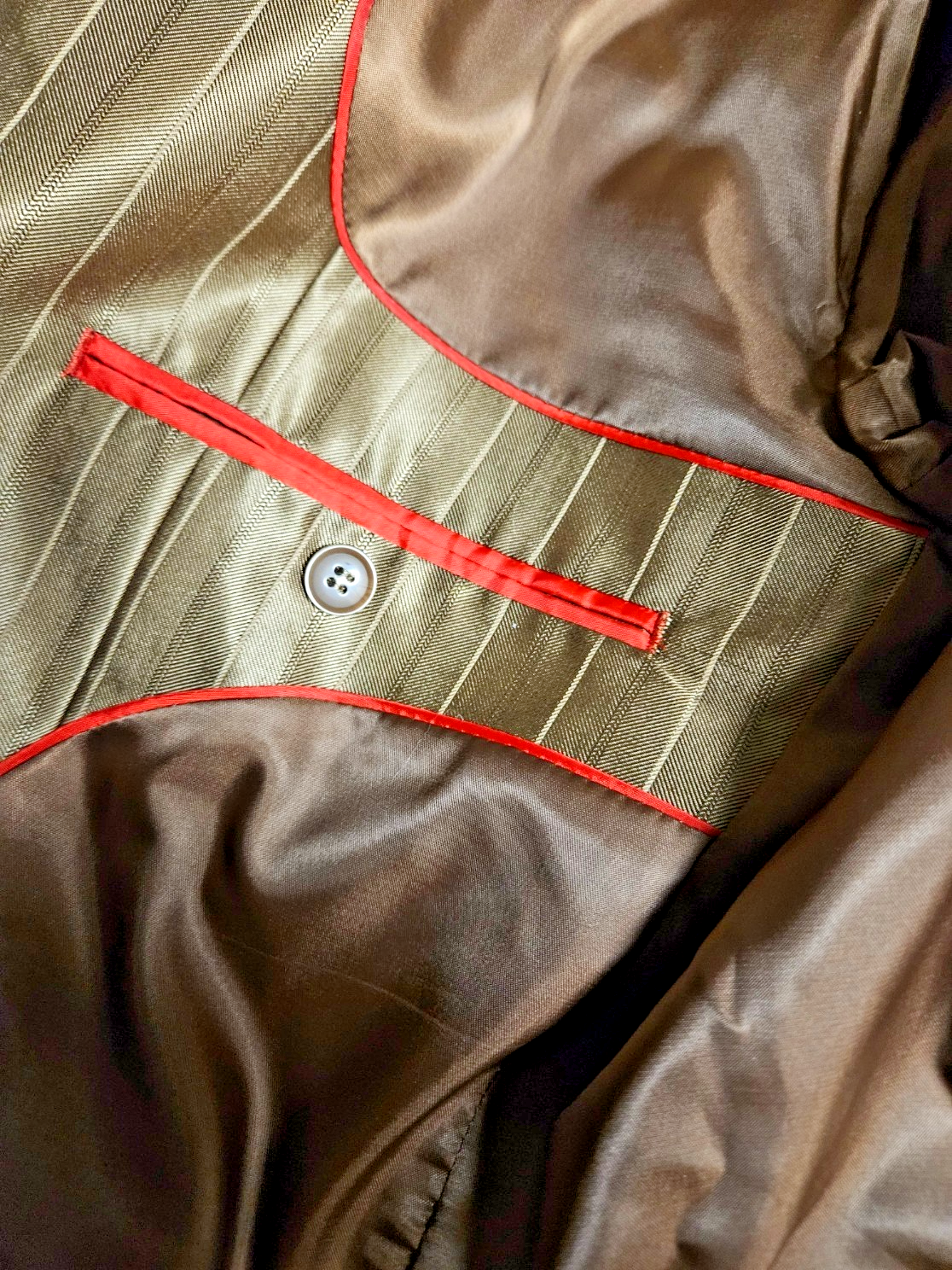 MEN'S FORTINO LANDI 3 PIECE PINSTRIPPED SUIT BEIGE/DK BROWN XL 42/32 USED