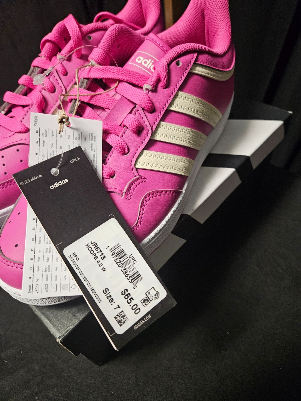 WOMEN'S ADIDAS HOOPS 4.0 JR6713 BASKETBALL TENNERS PINK/BEIGE STRIPE SIZE 7 NIB