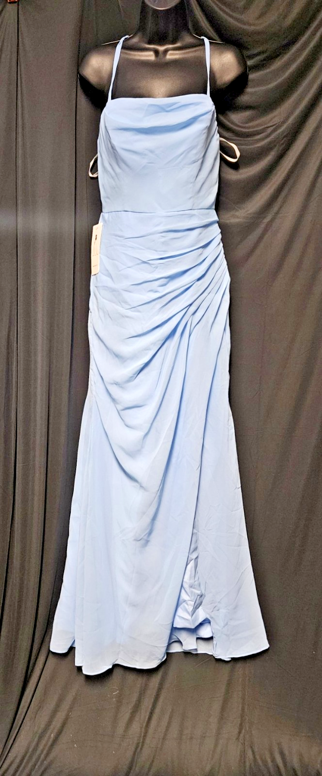 Lt. BLUE COWL-NECK ROUCHED MAXI CHIFFON FORMAL/PROM GOWN SIZE 8/10 NWT