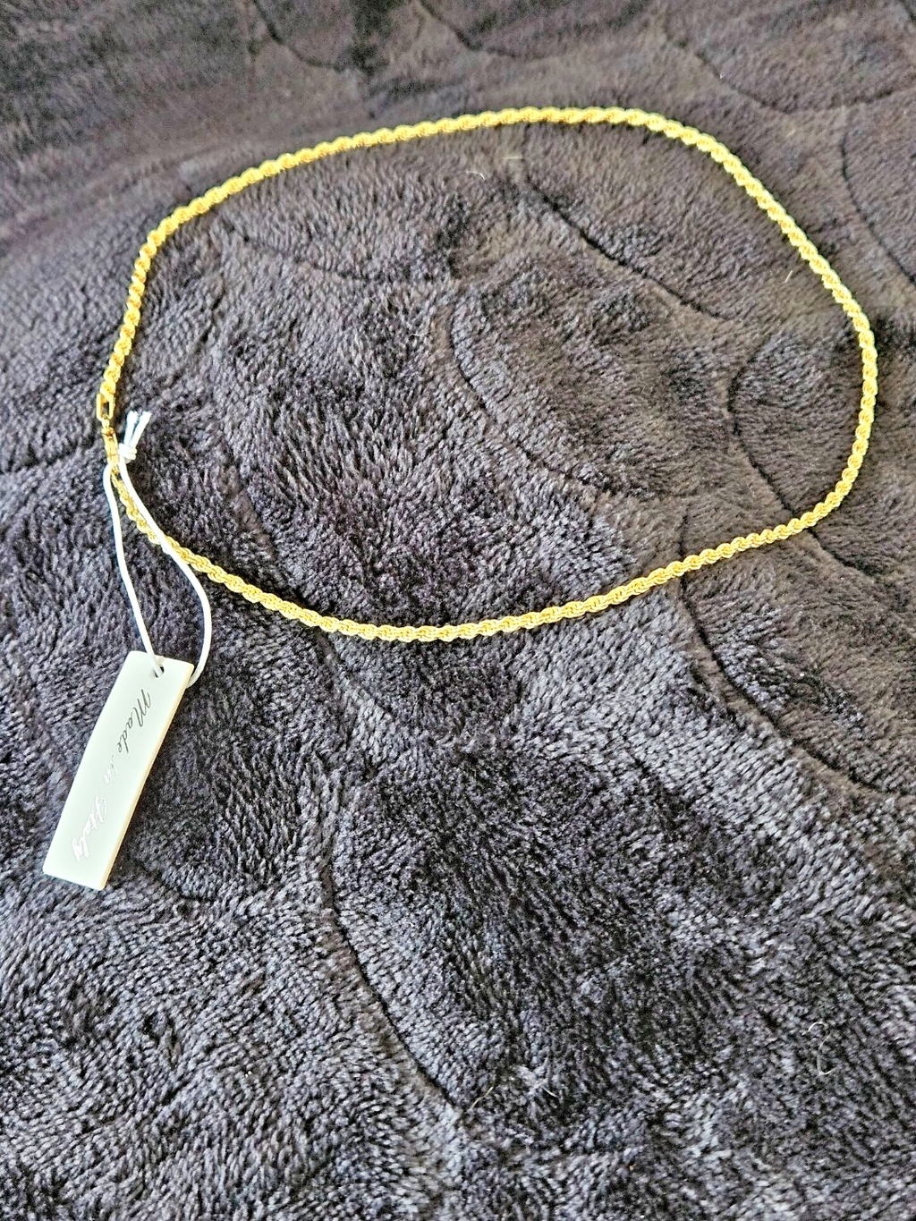 14K YELLOW GOLD OVER SILVER SOLID ROPE 16 in. CHAIN NECKLACE 2.5 mm