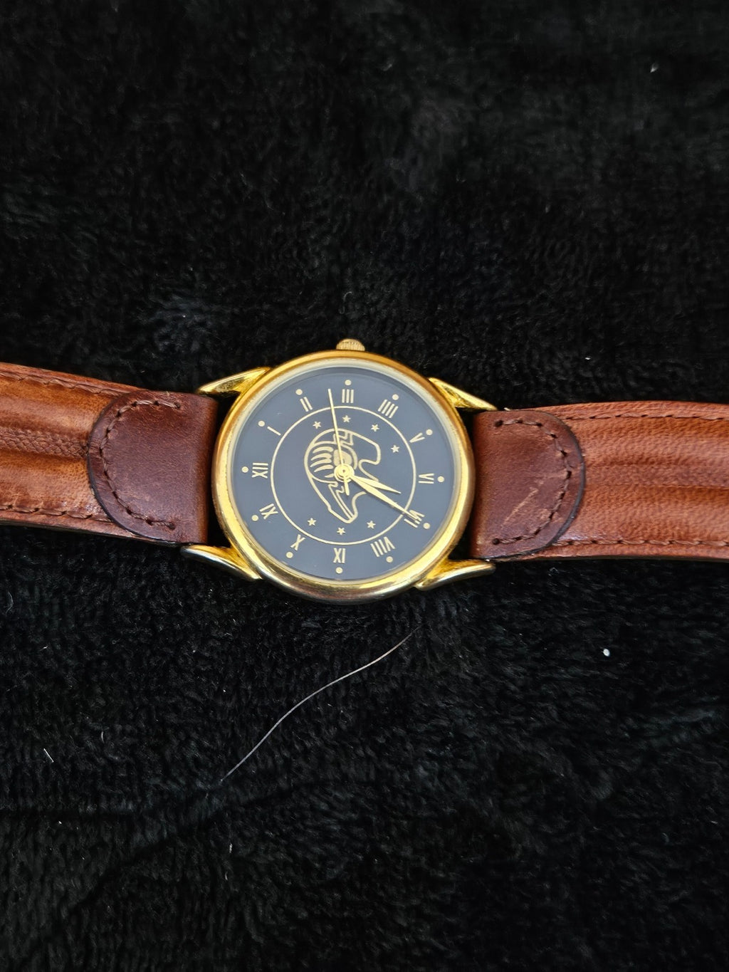 UNISEX VINTAGE TRIBAL ART-INSPIRED GOLD TONE WATCH LEATHER BAND BEAR DESIGN