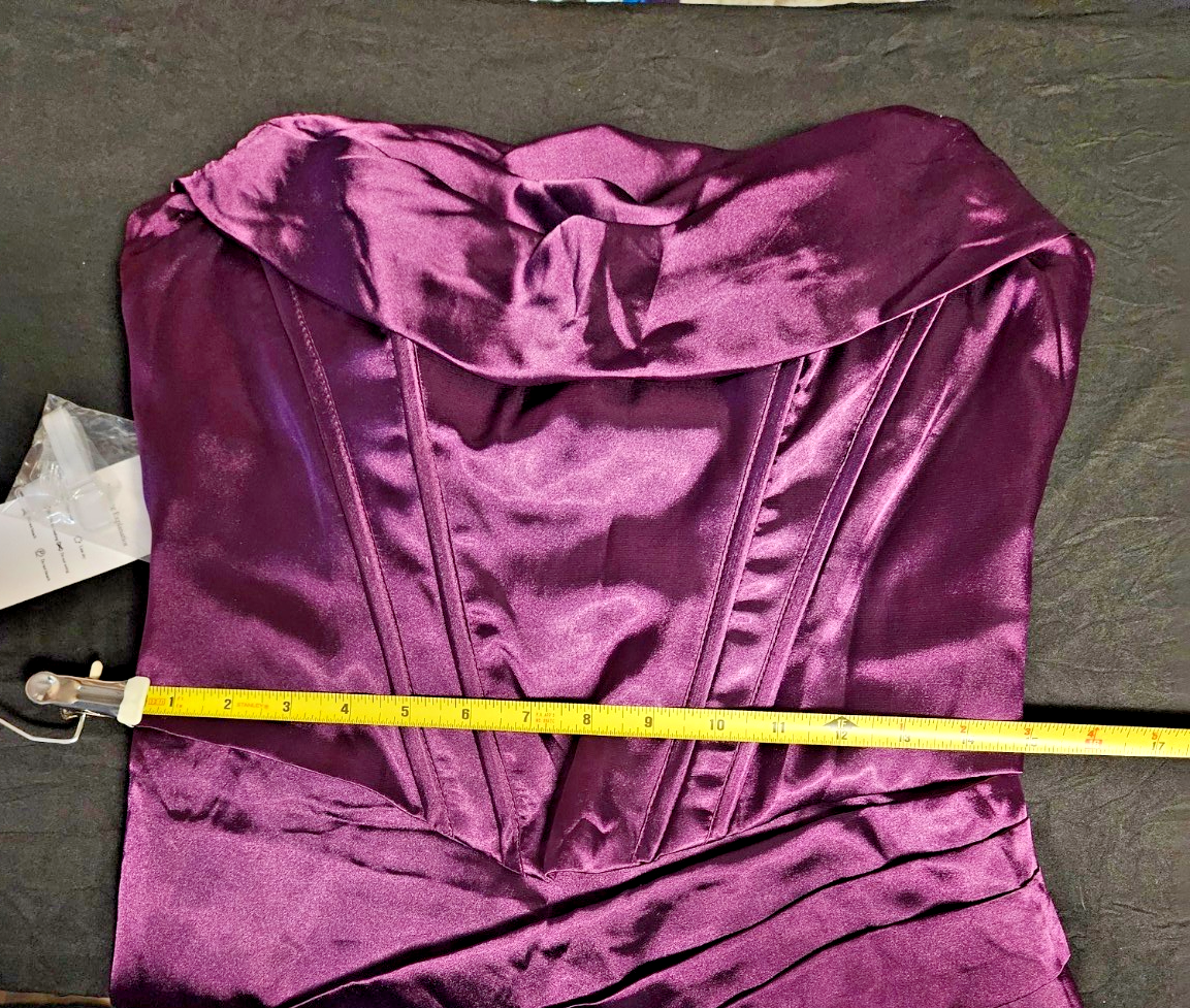 PURPLE/WINE SATIN STRAPLESS PROM/FORMAL GOWN W/SCARF SIZE 8/10 BONING NWT