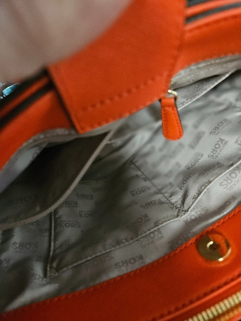 MICHAEL KORS KELLEN SAFFIANO LEATHER SATCHEL ORANGE IN EXCELLENT CONDITION