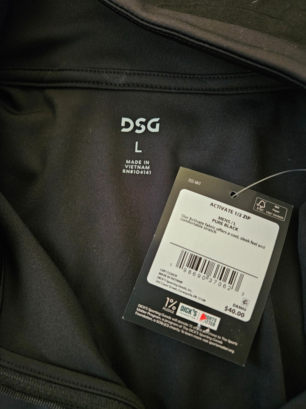 MEN'S DSG SZ L 1/2 ZIP BLACK PULLOVER ACTIVE PULLOVER  NWT