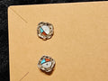 NATIVE AMERICAN ZUNI INLAID MULTI-STONE STERLING FLOWER SHAPED EARRINGS