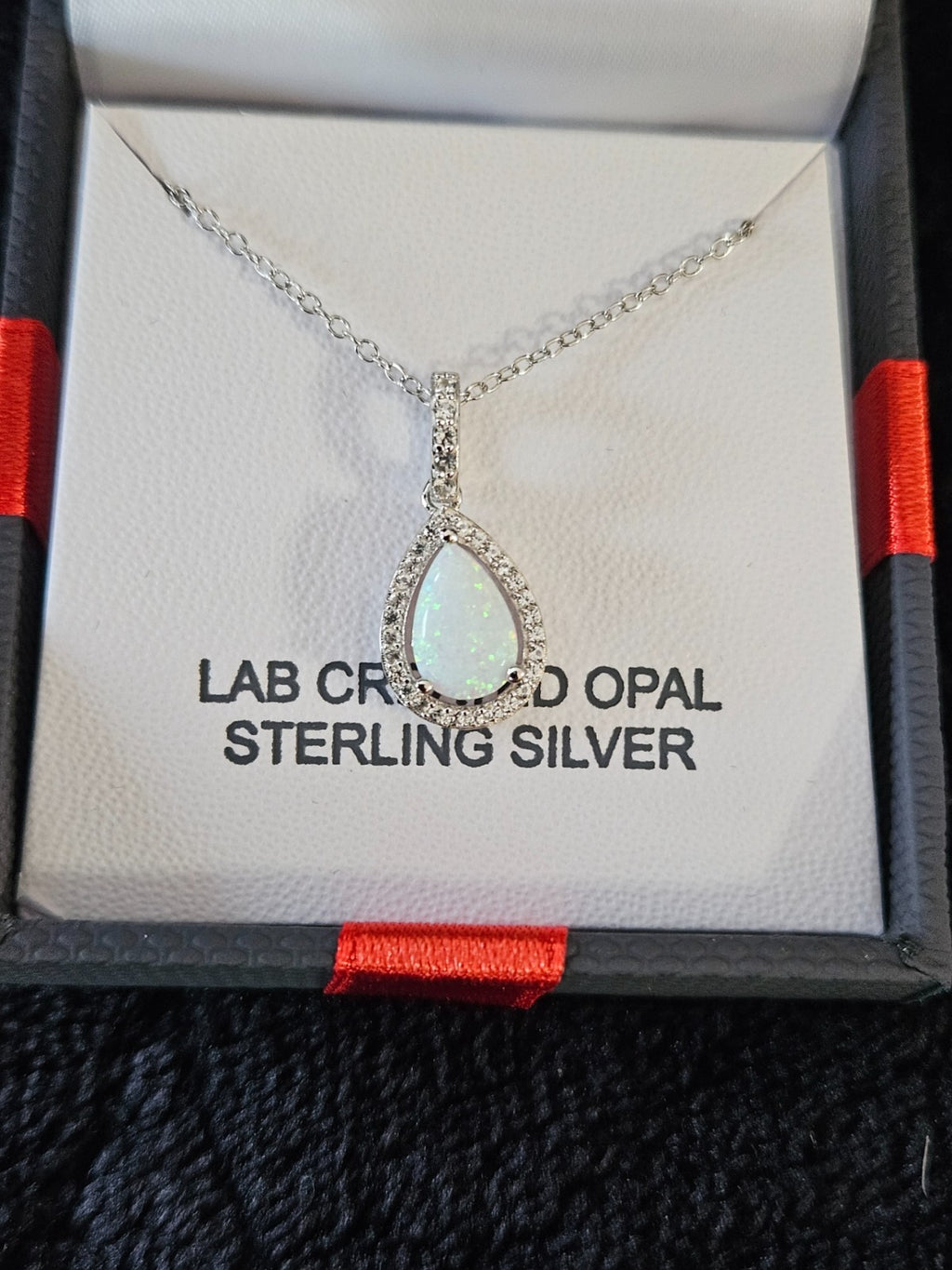 WOMENS LAB CREATED WHITE OPAL STERLING SILVER PEAR 18in. PENDANT/NECKLACE