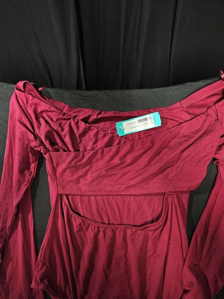 WOMEN'S XL LUSH BURGANDY BACK CUT OUT KNIT BODYSUIT NWT
