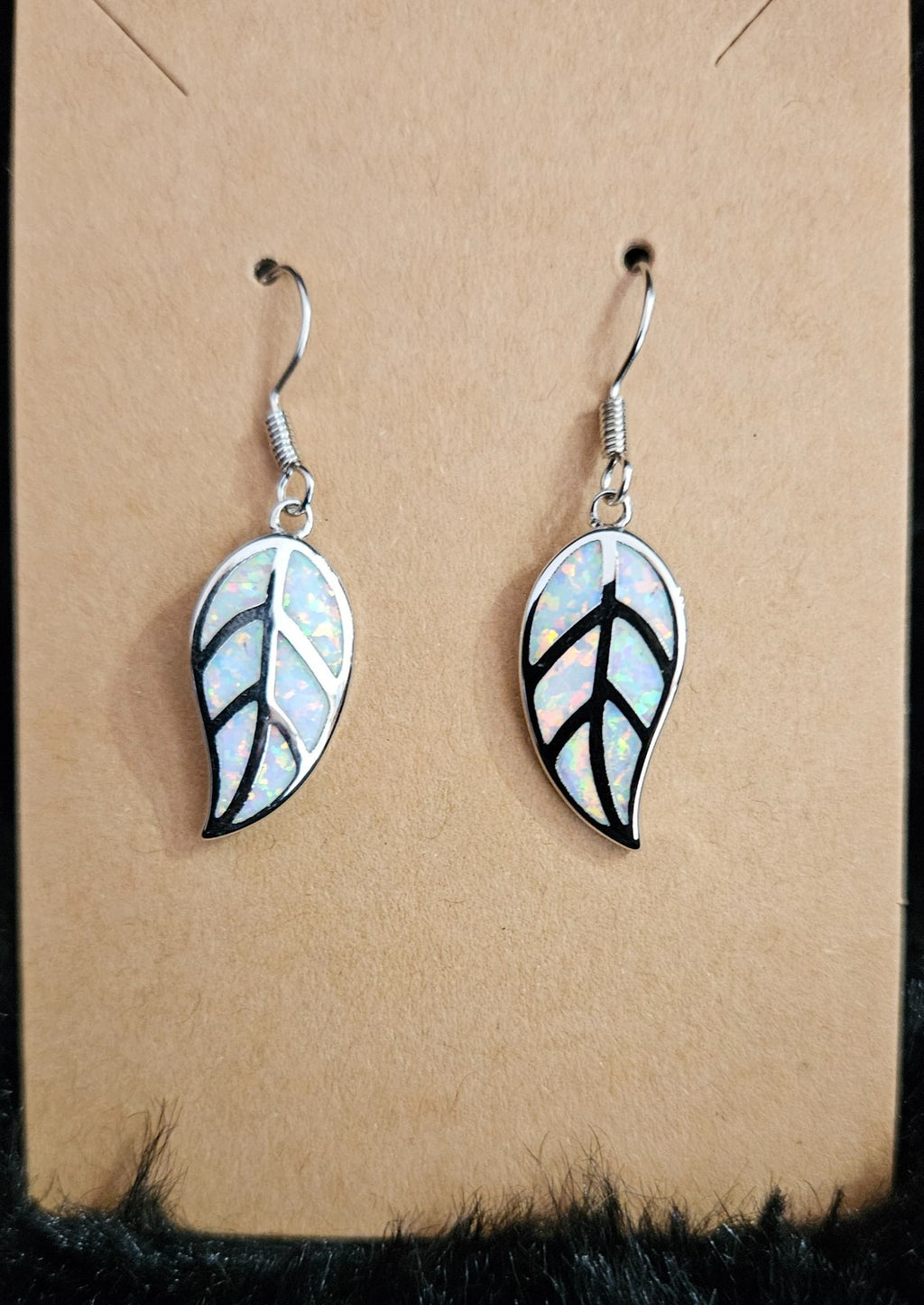 STAINLESS STEEL/ SIMULATED OPAL FEATHER EARRINGS NWOT