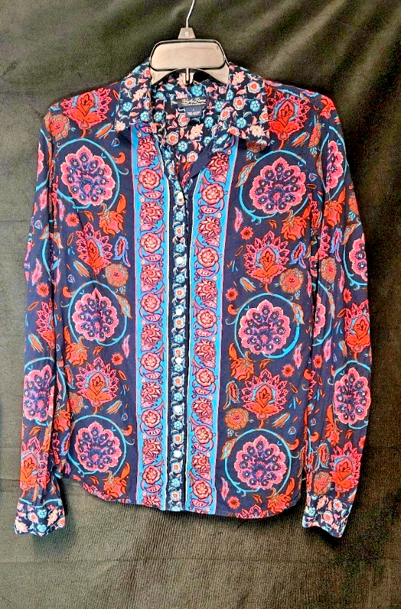 LUCKY BRAND WOMEN'S SIZE LARGE PAISLEY PRINT BUTTON UP SHIRT