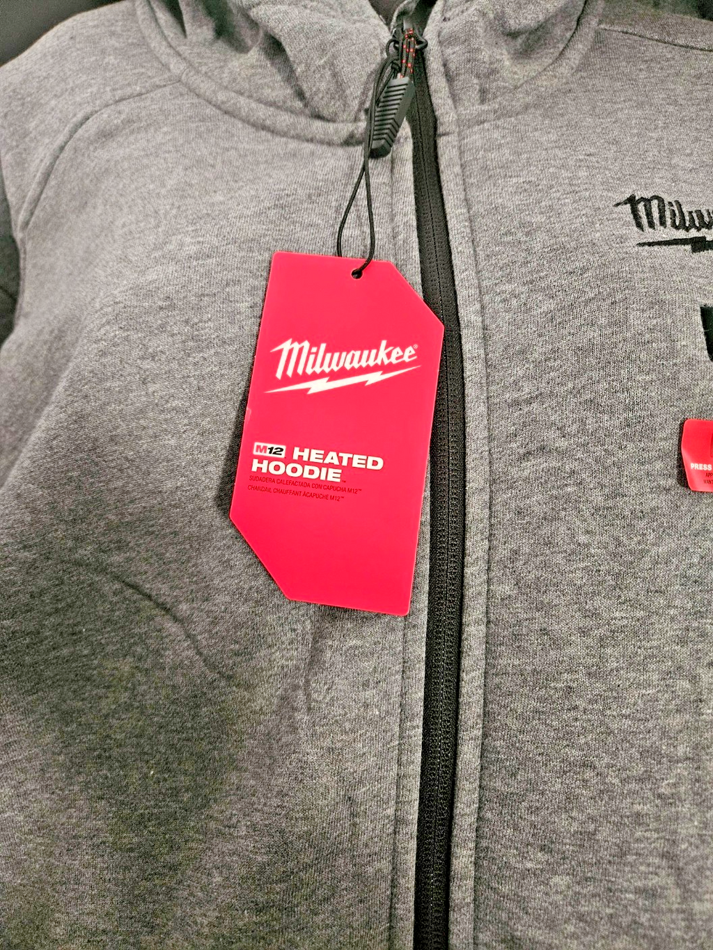 SIZE MEN's XL MILWAUKEE M12 HEATED ZIP UP HOODIE GRAY/BLACK