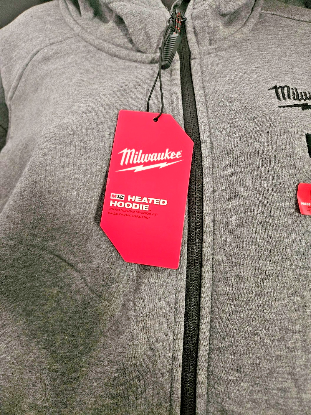 SIZE MEN's XL MILWAUKEE M12 HEATED ZIP UP HOODIE GRAY/BLACK