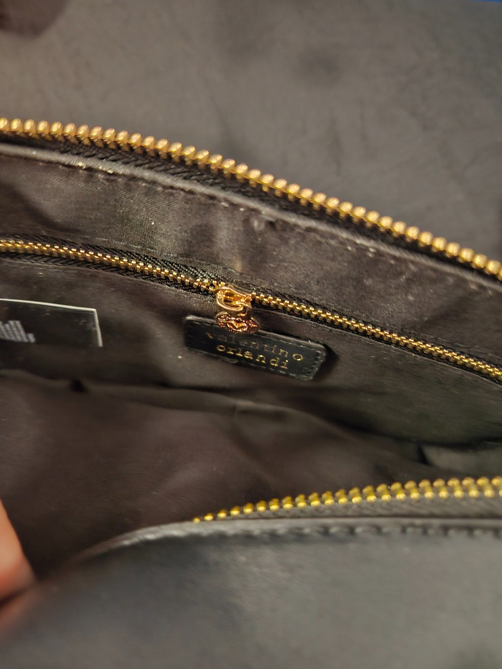 VALENTINO ORLANDI VEGAN LEATHER BLACK CAMERA BAG CROSSBODY GOLD HARDWARE