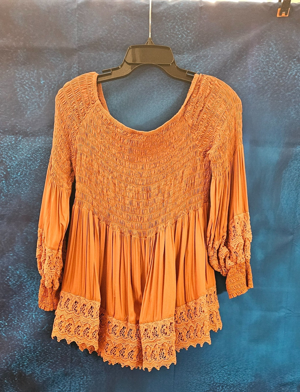 WOMEN'S NOSTALGIA LARGE WESTERN THEME BLOUSE BURNT ORANGE SIZE L