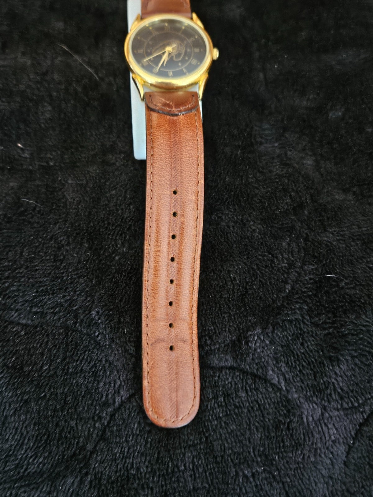 UNISEX VINTAGE TRIBAL ART-INSPIRED GOLD TONE WATCH LEATHER BAND BEAR DESIGN
