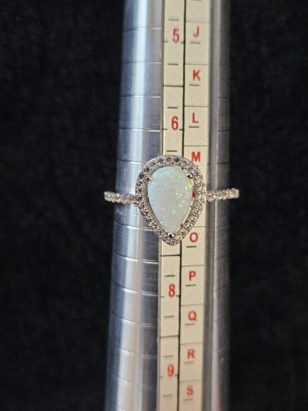 Womens Lab Created White Opal Sterling Silver Pear Halo Cocktail Ring Size 7