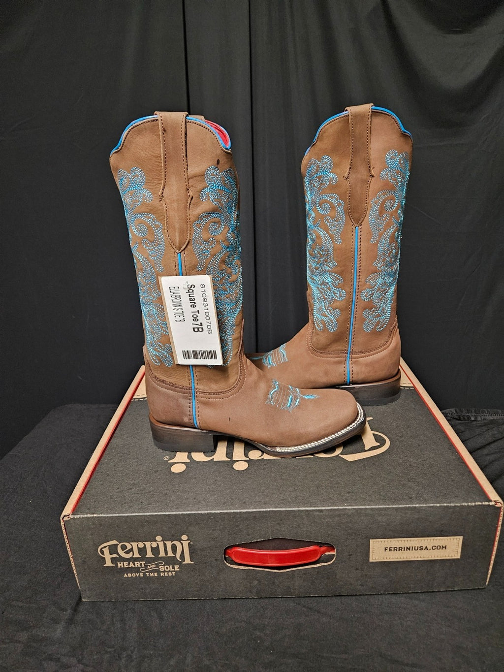 Ferrini Women's Ella Cross Western Boot - Broad Square Toe - 8109310 7B
