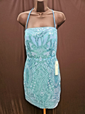 FAERIESTY SIZE SMALL BLUE SEQUINED FORMAL STRAPPY CORSET/ZIP MINI DRESS NWT