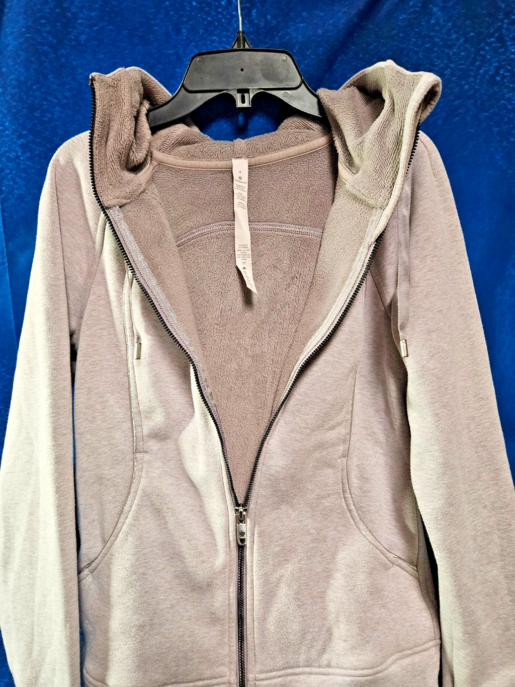 LULULEMON SIZE 4 ALIGN FULL ZIP HOODED FLEECE LINED SILVER TRIM JACKET LAVENDER