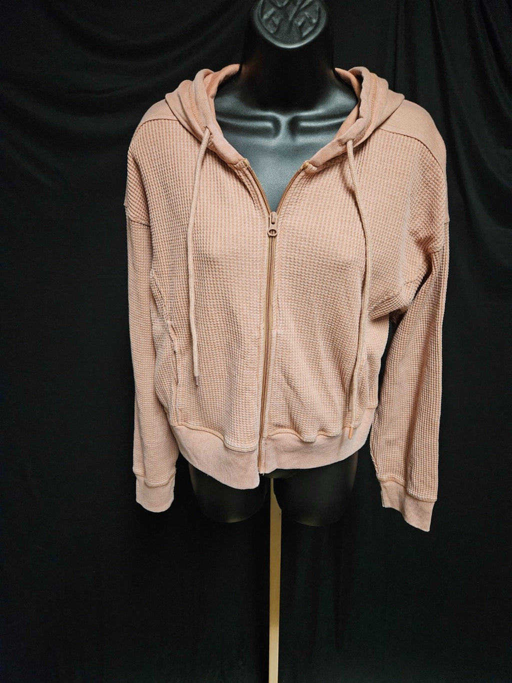 C&C California women's Medium Waffle Weave Hooded Zip Up Sweatshirt NWT salmon