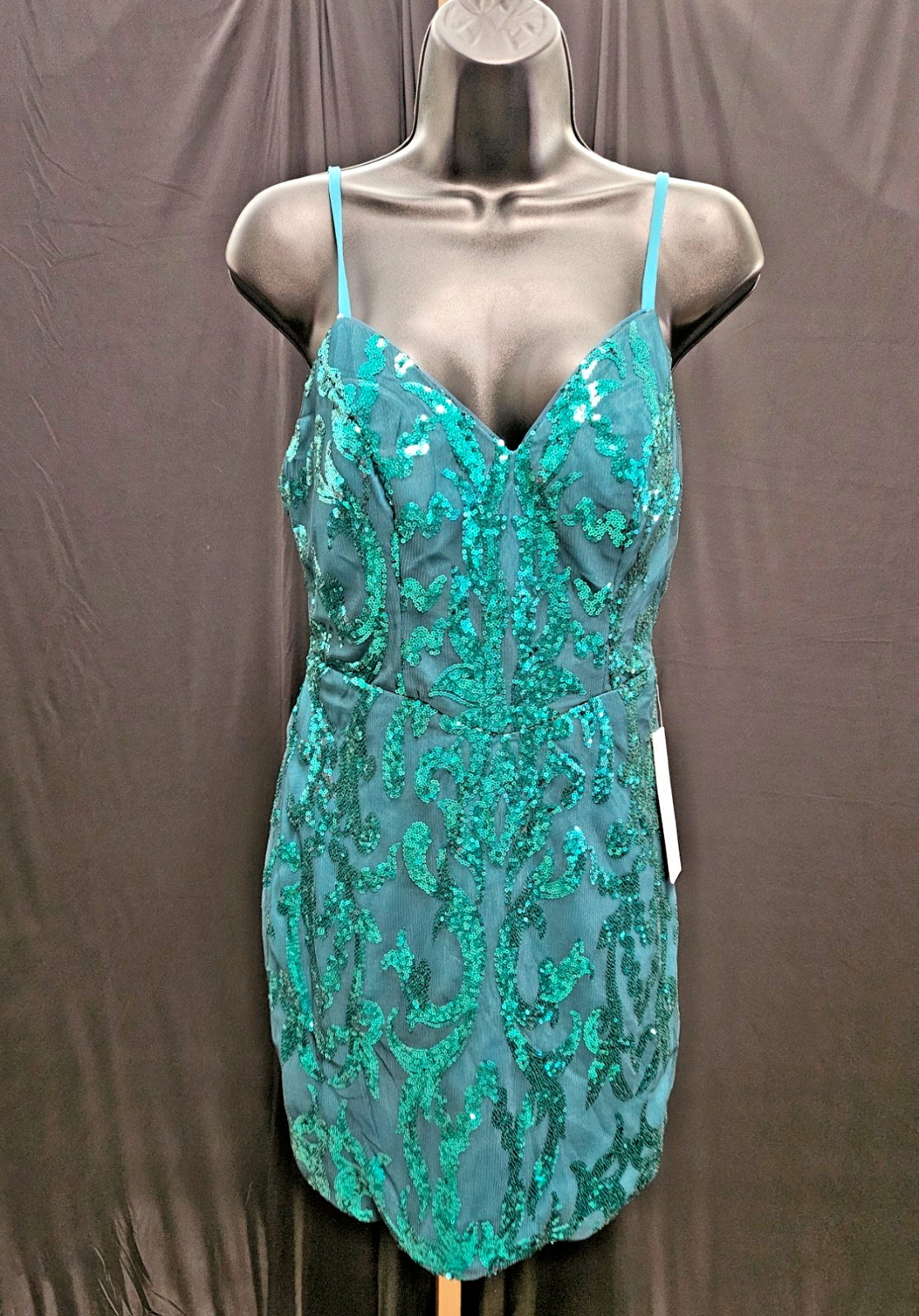 FAERIESTY TEAL/GREEN SEQUINED SHORT STRAPPY MINI DRESS SIZE SMALL NEW WITH TAGS