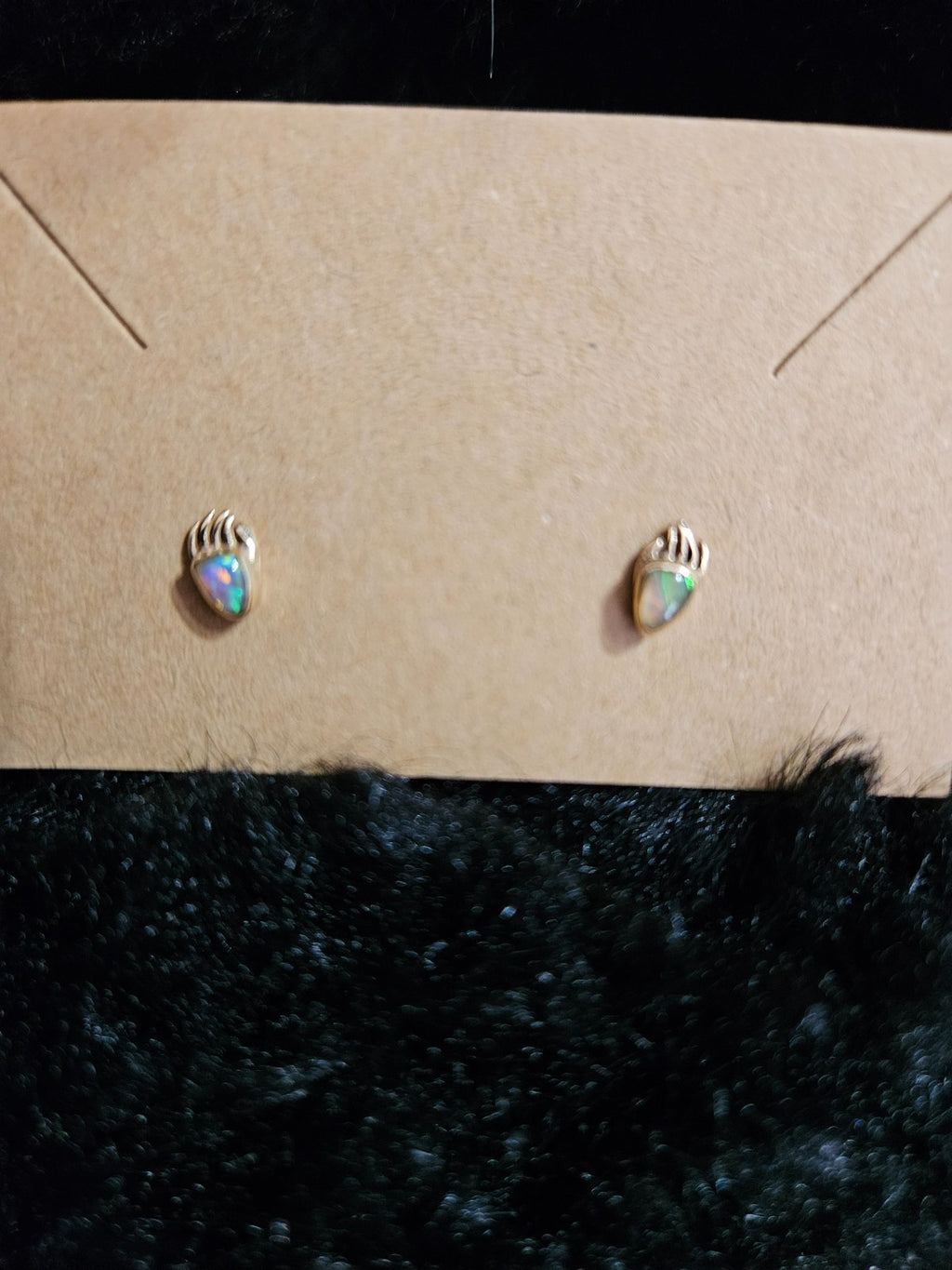 NATIVE AMERICAN 12K GF OVER STERLING OPAL BEAR PAW EARRINGS VERY SMALL!